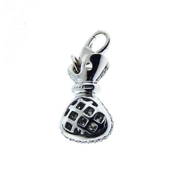18K CRIVELLI Diamond Pavé Money Bag Designer Charm White Gold Pendant RARE - Picture 2 of 2